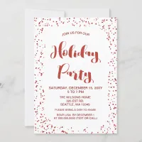 White and Red confetti Modern holiday Party Invitation