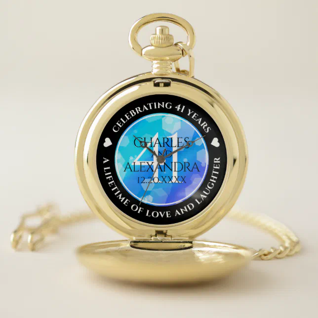 Elegant 41st Blue Topaz Wedding Anniversary Pocket Watch