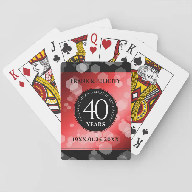 Elegant 40th Ruby Wedding Anniversary Celebration Poker Cards