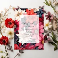 Black, White, and Red Floral Wedding Invitation