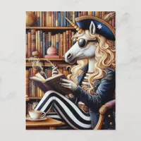 The Pirate Unicorn With Coffee in a Bookshop Postcard