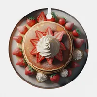 Pancakes Whipped Cream and Strawberries Christmas Metal Ornament