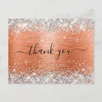 Silver Glitter Orange Coral Foil Thank You Postcard