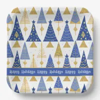 Blue Gold Christmas Merry Pattern#25 ID1009 Paper Plates