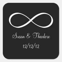 Black and White Infinity Symbol Save the Date Square Sticker