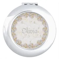 Romantic white roses personalized compact mirror