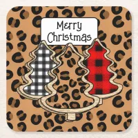 Buffalo Plaid, Red Gingham Christmas Trees   Square Paper Coaster