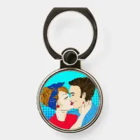 Retro Couple Kissing Pop Art Style Phone Ring Stand