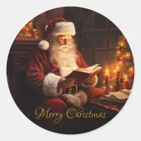 Vintage Santa Reading a Book Classic Round Sticker