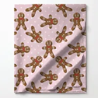 Gingerbread Man Polka Dot On Pink Christmas Fabric