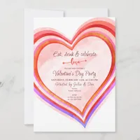 Eat Drink & Love Hearts Watercolor Valentine Party Invitation