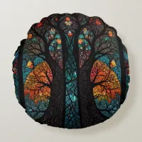 Tree of life mosaic stained glass effect round pillow