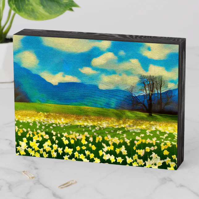 Daffodil field - painting wooden box sign