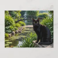 Black Cat in a Garden Postcard