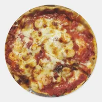 Deep Dish Shrimp and Cheese Pizza   Classic Round Sticker