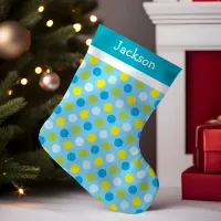 Teal Polka Dots Monogram Small Christmas Stocking