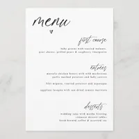 Modern Fun Handwriting Heart Simple Wedding Menu