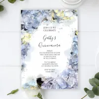 Pale Blue Hydrangea Watercolor Quinceanera Party Invitation