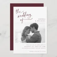 Merlot Wine Burgundy Modern Photo Wedding Invitation