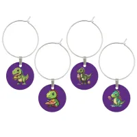 Cute Dinosauruses Eating Wine Charm