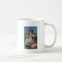 Vintage Easter Girl Painting Egg With Chickens Coffee Mug