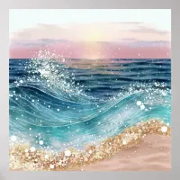 *~* Sea Glitter AP60 Coastal Ocean Sand Beach Wave Poster