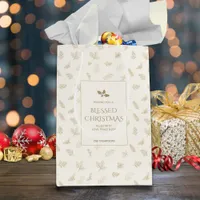 Elegant Gold Winter Leaves Mistletoe Medium Gift Bag