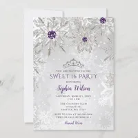 Silver Purple Snowflakes Tiara Sweet 16   Invitation