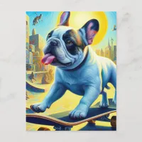 Adorable French Bulldog Skateboarding Postcard