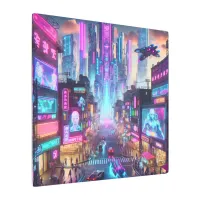 Vibrant Neon Cyberpunk Cityscape Fantasy | Metal Print