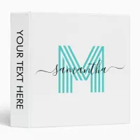 Signature Name Turquoise Retro Monogram 3 Ring Binder