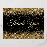 Gold Glitter Black 50th Birthday Thank You Foil Invitation Postcard