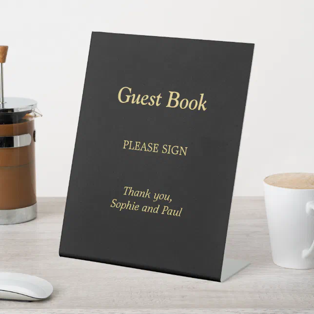 Black Golden Beige Guest Book Pedestal Sign