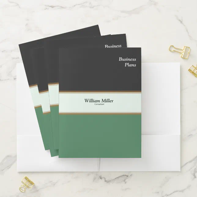 Modern Minimalist Black Green Stripes Pocket Folder