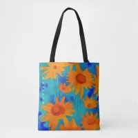 colorful orange sunflowers stylish modern art  tote bag