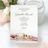 Pink Floral Tea Cup and Pearls Post Wedding Brunch Invitation