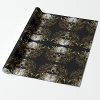 Intricate Gold Smiling Tribal Skull Wrapping Paper