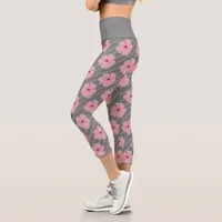 Pink Flowers And Stripes High Waisted Capri