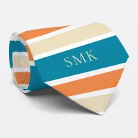 Stylish Turquoise Teal Orange Stripes Monogram Neck Tie