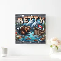 Beaver, Snowy Mountain, Ocean View Square Wall Clock