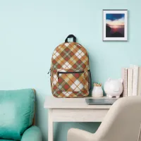 Brown Checkered Pattern Printed Backpack