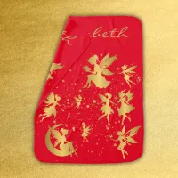 Gold Fairies with Pixie Dust on Red Monogram | Baby Blanket