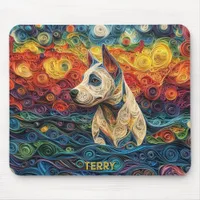 Colorful Bull Terrier Paper Quilling Portrait Mouse Pad