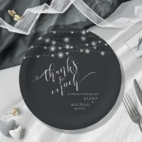 Modern String Lights Wedding B&W ID585 Paper Plates