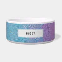 Customizable Name Blue Purple Floral Pet Feeding Bowl