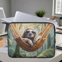 Funny sloth with sunglasses in a hammock  laptop sleeve