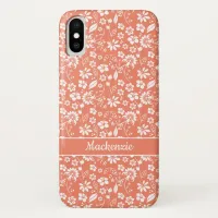 Modern Coral Peach Tropical Floral Pattern iPhone XS Case