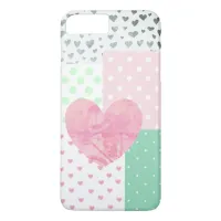 Pink, Mint Green and Silver Hearts Cell Phone Case