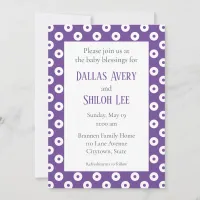 Cheerful Whimsy Purple Polka-Dot Twin Blessing Invitation