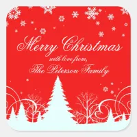 Merry Christmas Red and White Winter Landscape Square Sticker